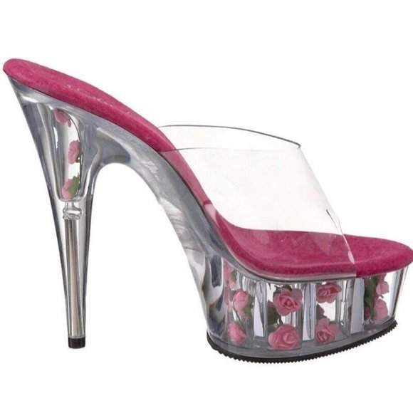 Pleaser Delight 6" Heel Platform Pumps Women's Size 5  Pink Flowers Sexy 601FL - Picture 5 of 12